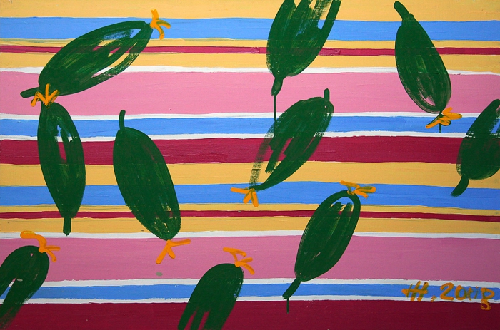 10 OF CUCUMBERS / acrylic, tempera on canvas / 60x90 cm / 2008 / in private collection