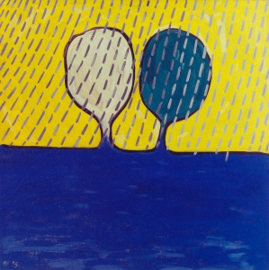 RAIN, TWO TREES / tempera on canvas / 100x100 cm / 1995 / in private collection