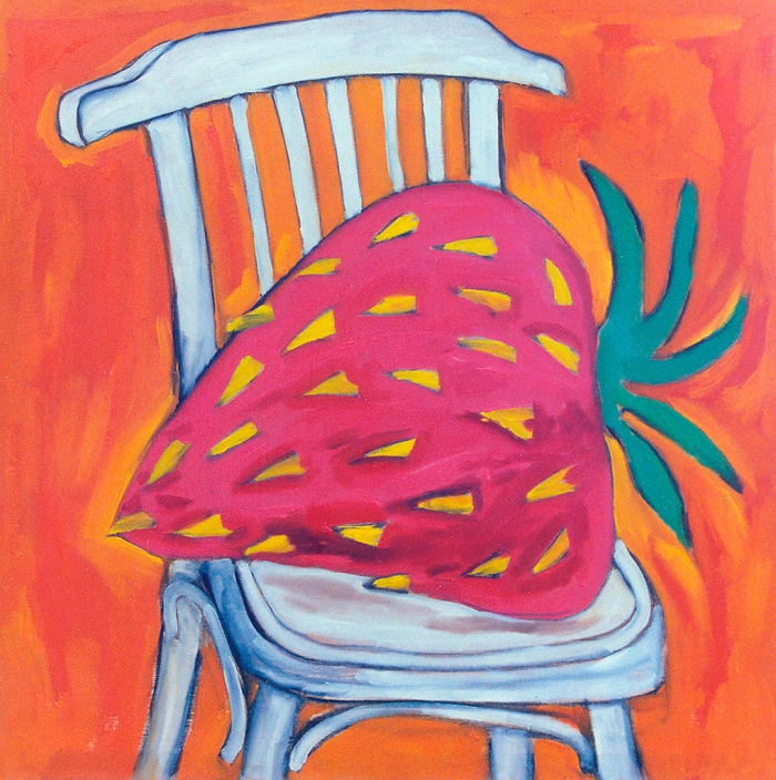 STRAWBERRY ON A CHAIR / oil on canvas / 100x100 cm / 1995 / in private collection