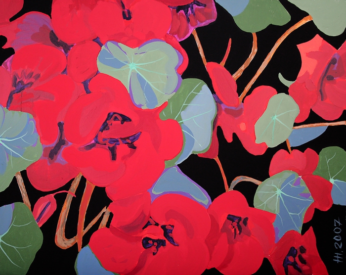RED NASTURTIUMS / acrylic, tempera on canvas / 80x100 cm / 2007 / in private collection