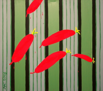 RED CUCUMBERS / acrylic, tempera on canvas / 80x90 cm / 2008 / in private collection
