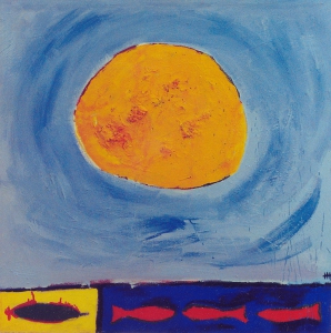 THE SUN AND FISHES / oil on canvas / 100x100 cm / 1994 / in private collection